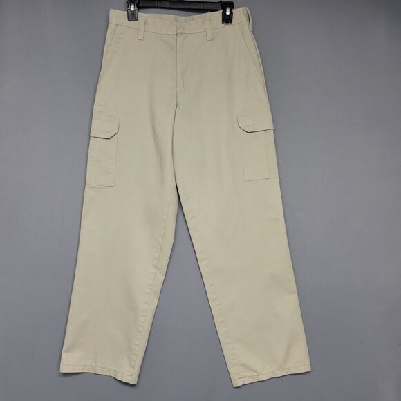 Cintas Cargo Work Pants Mens 30 Tan Comfort Flex Pockets Button Zip #210-62 - Picture 2 of 12